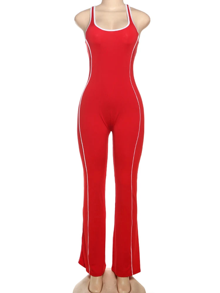 Sporty Women Jumpsuits Fitness Casual Summer O-neck Sleeveless Backless Skinny Overalls Female Active Workou Overall