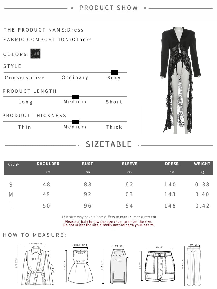 Patchwork Lace Long Coat Women Bandage v-Neck Full Sleeve Ruffles Sexy Hipster High Street Autumn Classic Elegant Tops