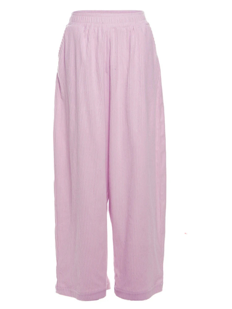 Corduroy Street Wear Pants Elastic High Waisted Wide Leg Trousers Womens Clothing Baggy Winter Sweatpants