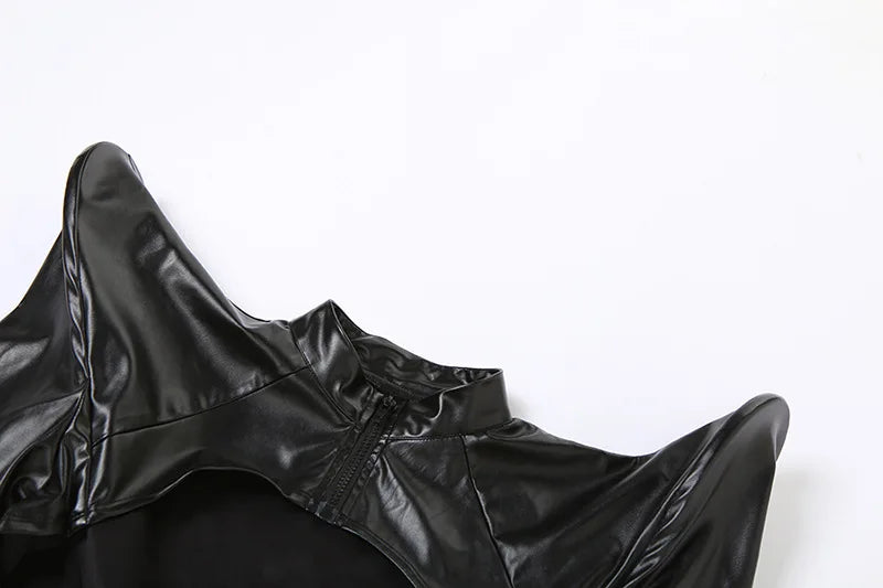 Black Pu Leather Jacket Women Black Irregular Extra Short Jackets Streetwear Fashion Gothic Winter Clothes