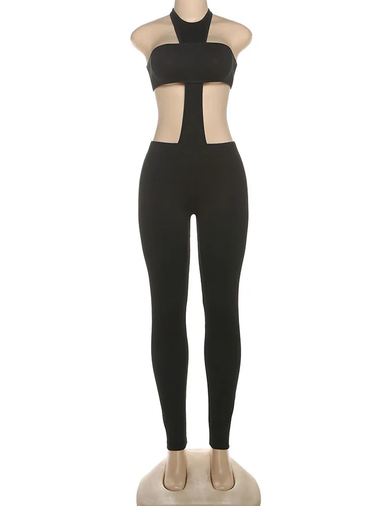 Sexy Jumpsuit Women Midnight Coquette Sleeveless Waistless Skinny Midnight Clubwear Stretch Workout Activity Overalls