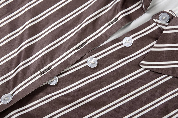 Stripes Print 2-Piece Set Women Tracksuit Crop Blouse+Peach Hip Skirts Matching Streetwear Office Elegant Outfits