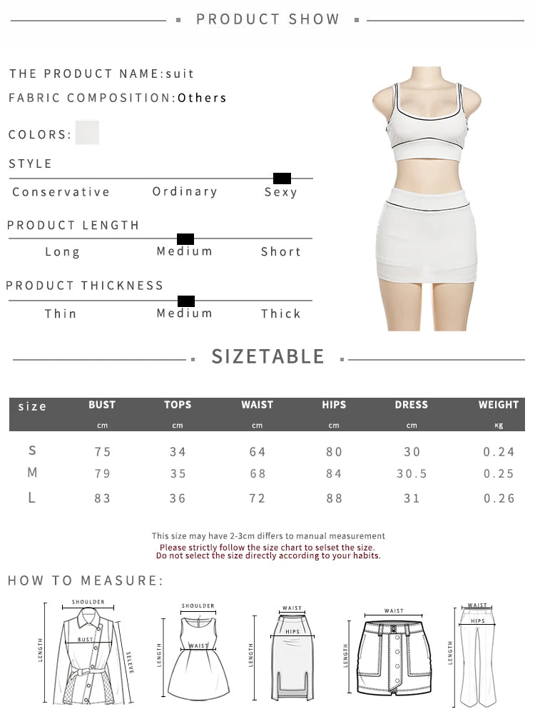 Casual Ribbed 2 Piece Set Women Black String Patchwork Tank Tops+Side Split Shorts Skirts Fashion Simple Classic Suit