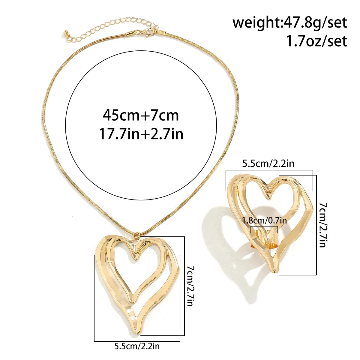 2Pcs Punk Vintage Big Hollow Love Heart Pendant Choker Necklace for Women Rose Flower Rings Wed Bridal Jewelry Set Steampunk New