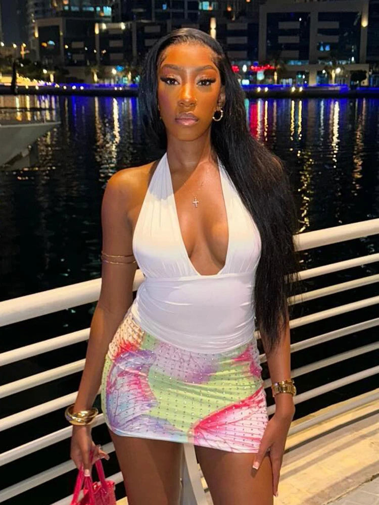 Rhinestones Leopard Print Skirts Women Wild Basic Wild Summer Trend Y2K Hottie Sexy Skinny Party Clubwear Mini Bottom