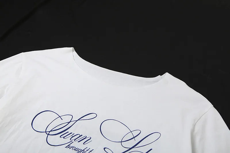 Slanted Dhoulders Woman T-shirt Letter Print Basic Casual Relax Soft Street Basic Classic Fashionable Slim Chic Tees