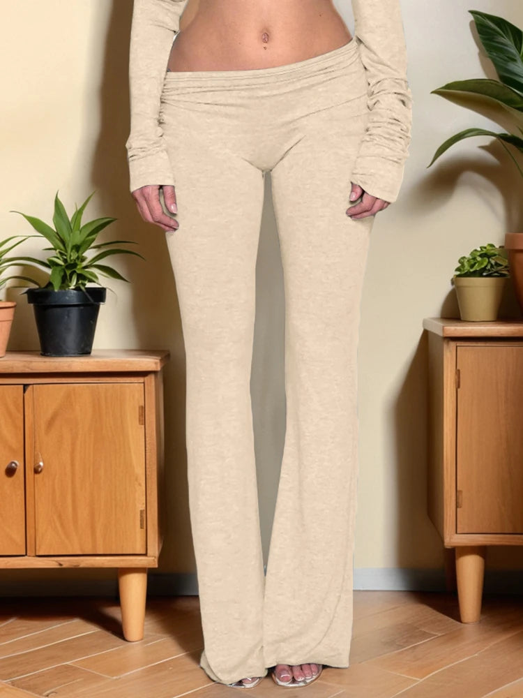 Casual Sporty Long Pants Women Ruched Elastic Waist Skinny Peach Hip Daily Simple Fashion Classic Streetwear Bottoms