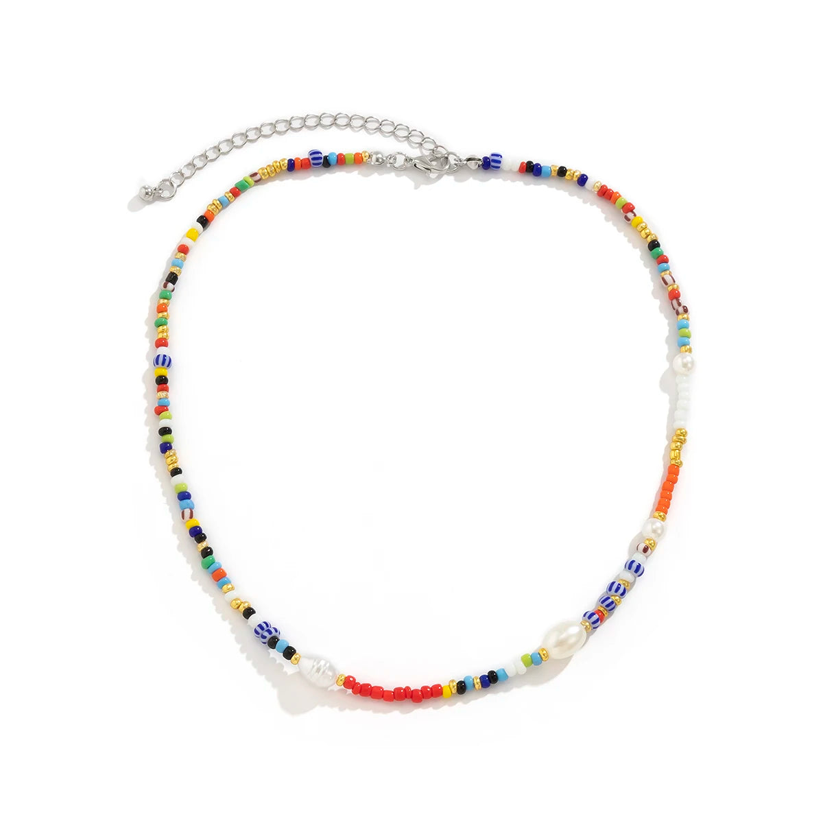 Cute Hip Hop Colorful Rice Beads Short Chokers Necklaces for Women Sweet Bohemian Imitation Pearl Neck Chain Girls Party Jewelry
