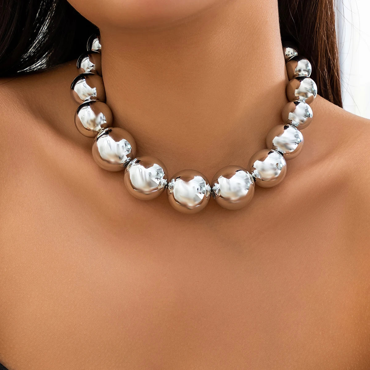 Exaggerated Acrylic CCB Big Ball Bead Chain Necklace for Women Punk Chunky Heavy Gold Color Short Choker Party Jewelry Steampunk