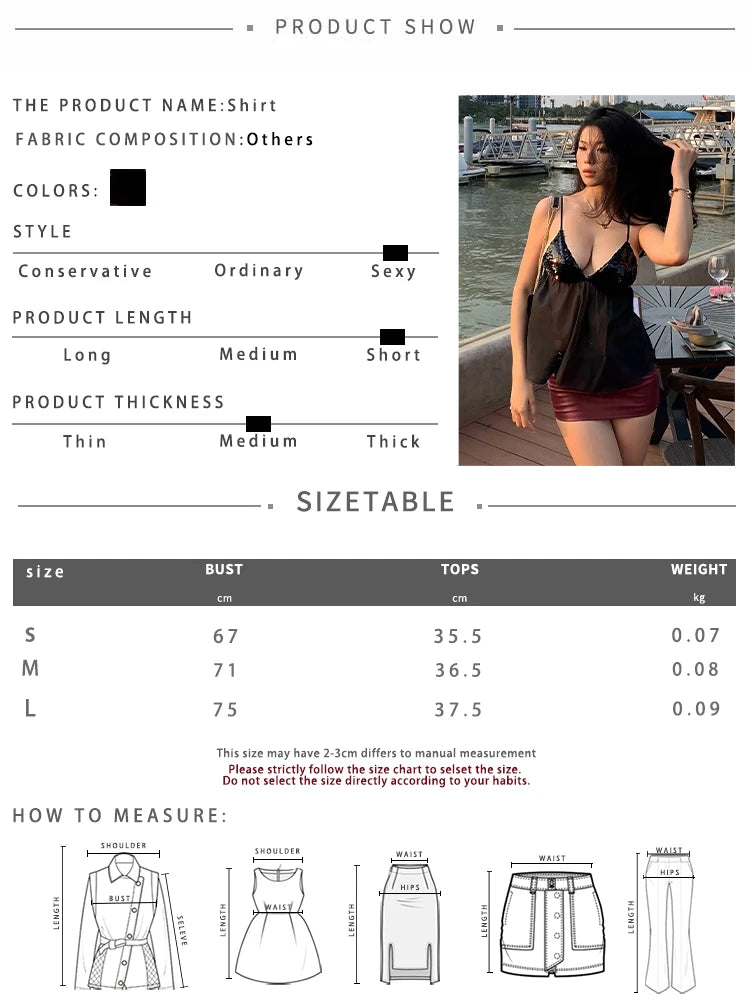 Street Camisole Tops Woman Sexy See Through Summer Trend Sequins Patchwork Low-Neck Backless Oversize Style Classic Vests