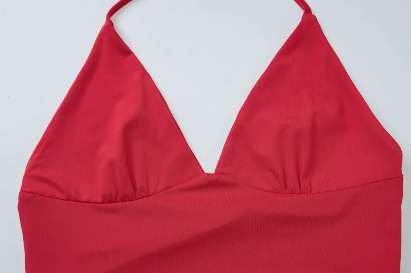 Sexy Deep V Neck Backless Crop Top Red Black Tank Tops for Woman Summer Camisole