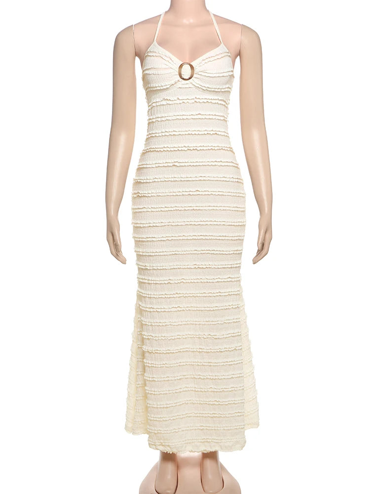 Multi-Layered Edges Dress Women Y2K Halter Lace-Up Ring Sequin lettering Elegant Party Vacation Elegant Slim Vestidos