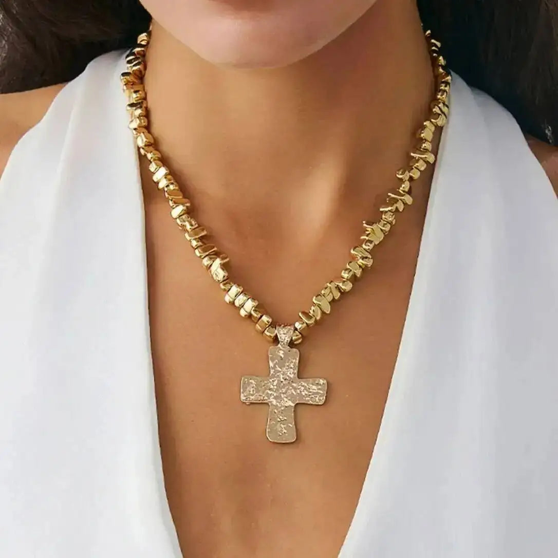 Vintage Irregular CCB Beaded Chain Necklace for Women Collares Goth Cross Jesus Pendant Choker Party Neck Jewelry Men