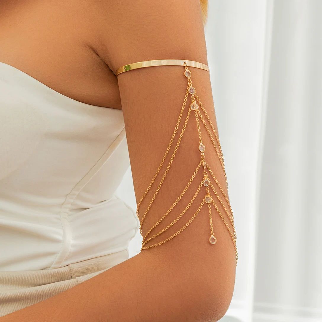 17 Styles Boho Crystal Pendant Cuff Open Bangles for Women Wed Bridal Goth Tassel Link Arm Bracelets Party Jewelry Gift