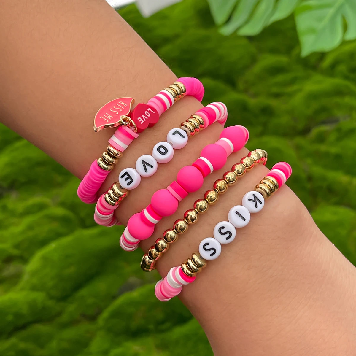 10 Styles Romantic Soft Ceramic Acrylic Beads Letter Chain Bracelet Boho Sweet Heart Bangles Y2K Aesthetics Jewelry New