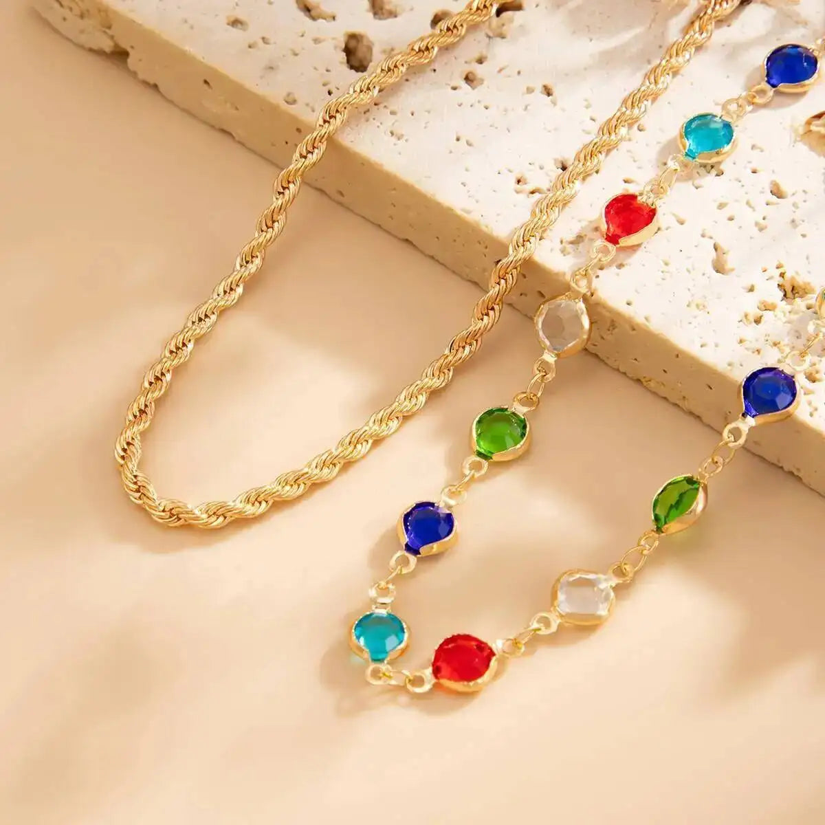 Y2K Boho Colorful Crystal Chain Anklet for Women Summer Beach Trendy Exquisite Barefoot Ankle Bracelet Leg Jewelry Gift