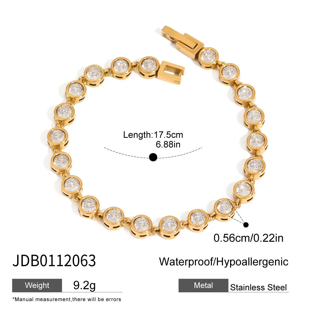 Stainless Steel Chain Bracelet with Heart-Shaped Zirconia and Gold Color Plating for Women Casual Everyday Jewelry Gift