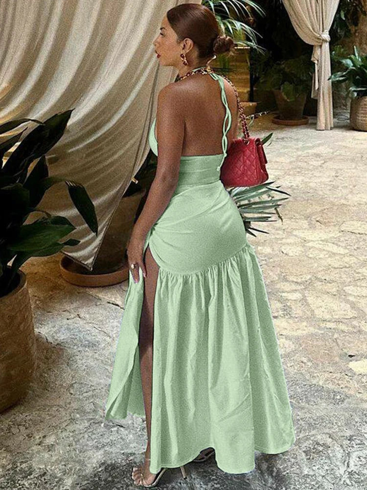 Sexy Irregular Hipster 2 Piece Set Women Trend Elegant Halter Bodysuit+Wrapped Skirts Matching Clubwear Solid Outfits