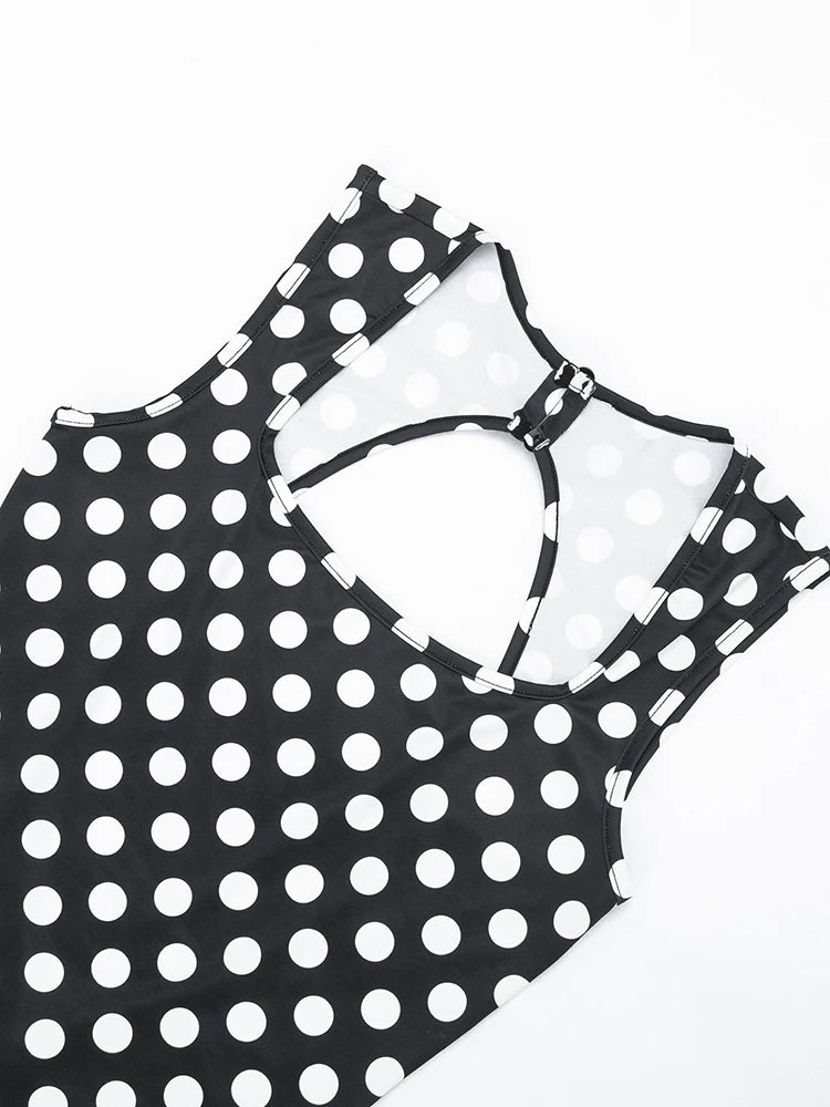 Sexy Backless Jumpsuit Women Trend Polka Dot Print Sleeveless Square Collar Skinny Coquette Midnight Club Streetwear