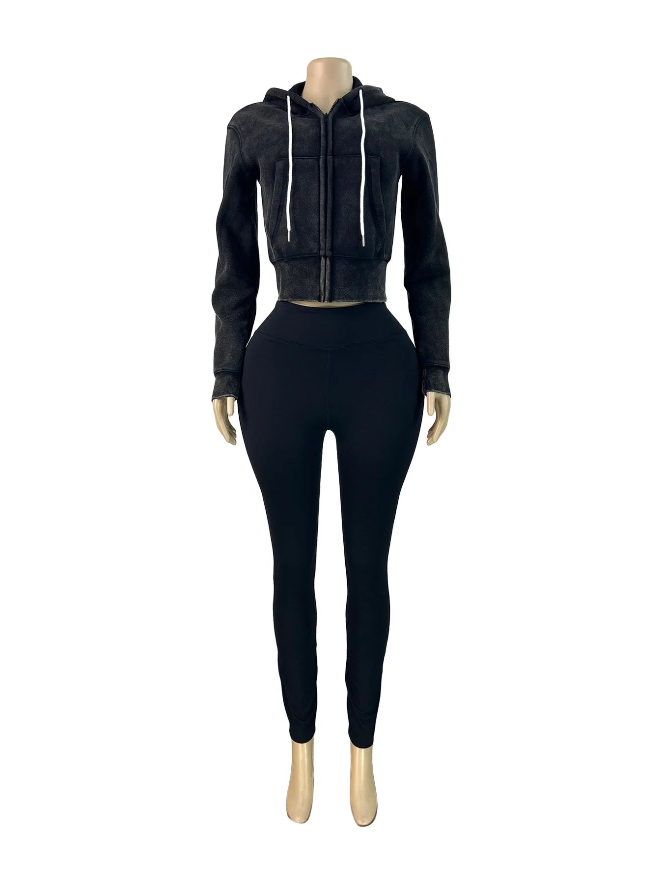 Sporty 2 Piece Set Woman Tracksuit Fall Trend Warm Hooded Zip Jacket+Leggings Matching Street Casual Stretch Outfits