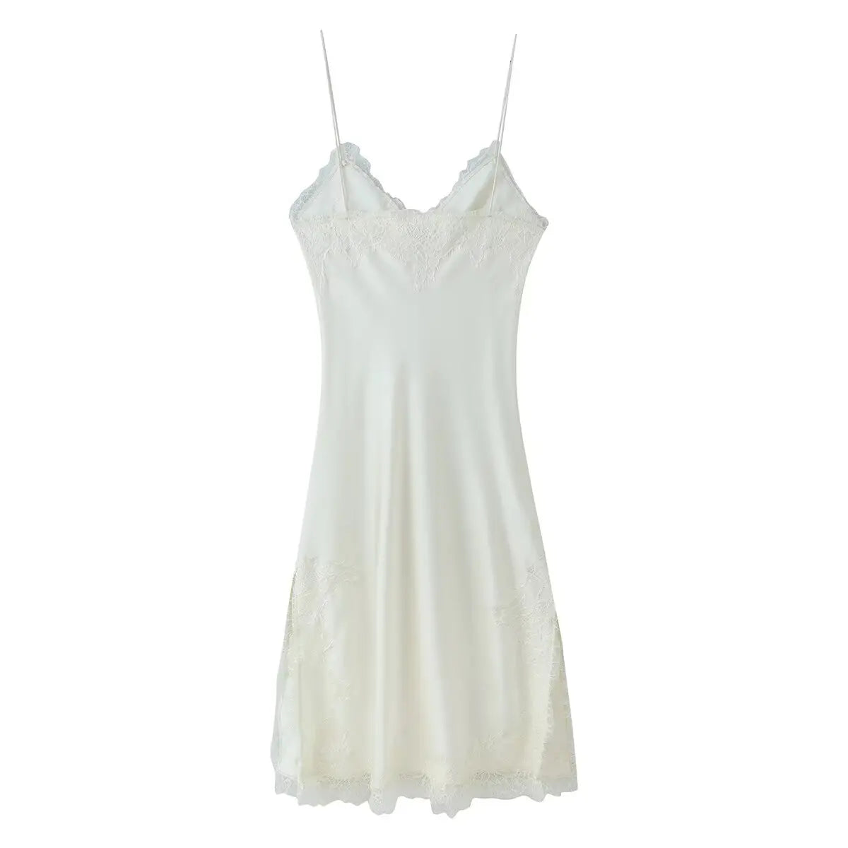 Fashion Women Lace Trimmed Slip Short Dress Sexy Ladies Sleeveless Spaghetti Strap V-Neck Summer Mini Slim Dress