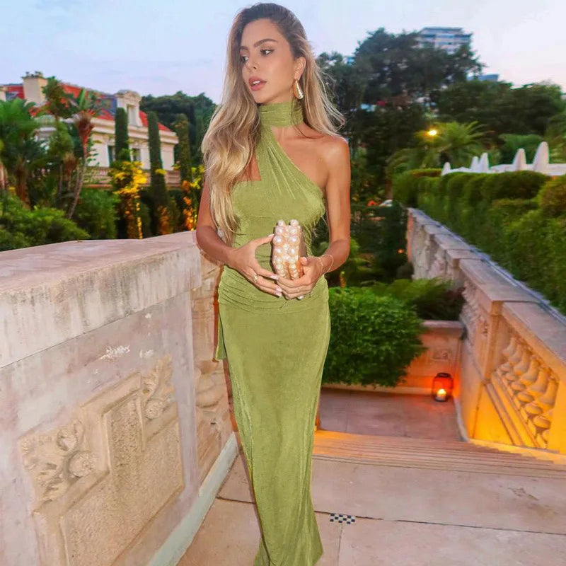 Halter Backless Maxi Dresses for Women Sexy Elegant Green Party Evening Dress Spring Summer 2025