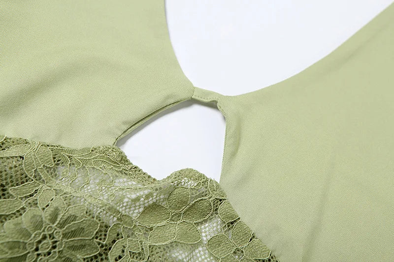 Green Lace Spliced Sheer Maxi Dress Beach Woman Elegant Sexy Vacation Backless Long Dresses Summer