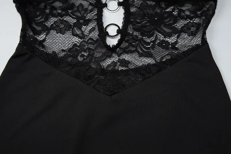 Black Lace Sexy Dresses for Woman Summer Clothes Deep V Neck Backless Maxi Dress