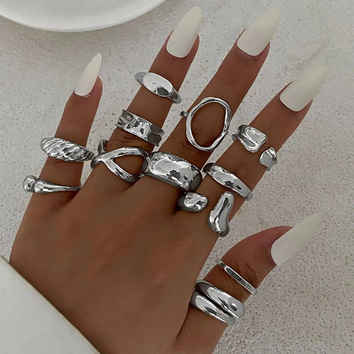 12Pcs/Set Creative Irregular Water Drop Open Rings for Women New Trend Vintage Geometric Finger Ring Daily Jewelry Gift