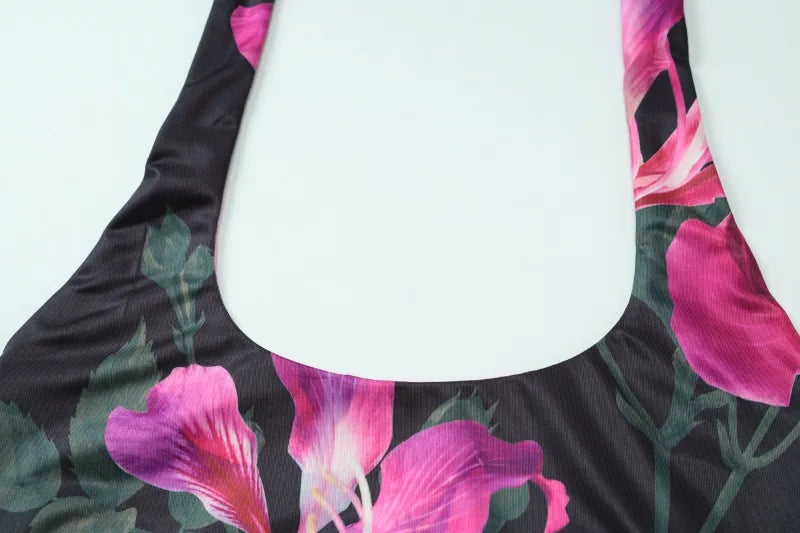 Flower Print Backless Halter Top and Maxi Skirt 2 Piece Set Elegant Sexy Summer Vacation Outfits Women