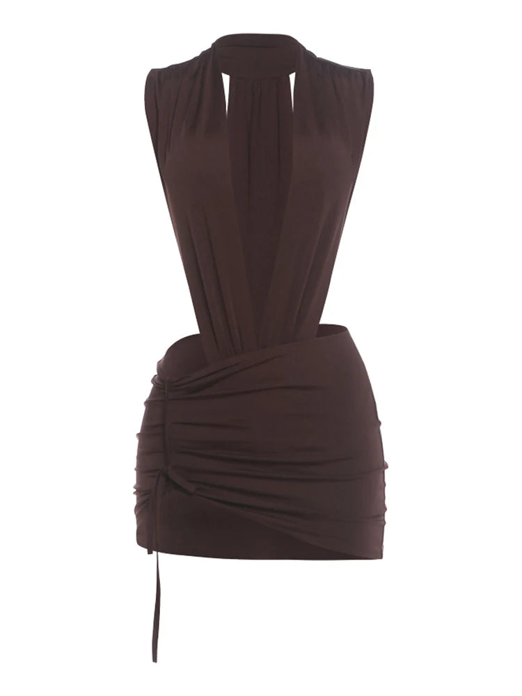 Hot Girls Sexy Wild Style 2 Piece Set Woman Deep V-Neck Backless Bodysuits+Skinny Peach Hip Mini Skirts Fashion Suits