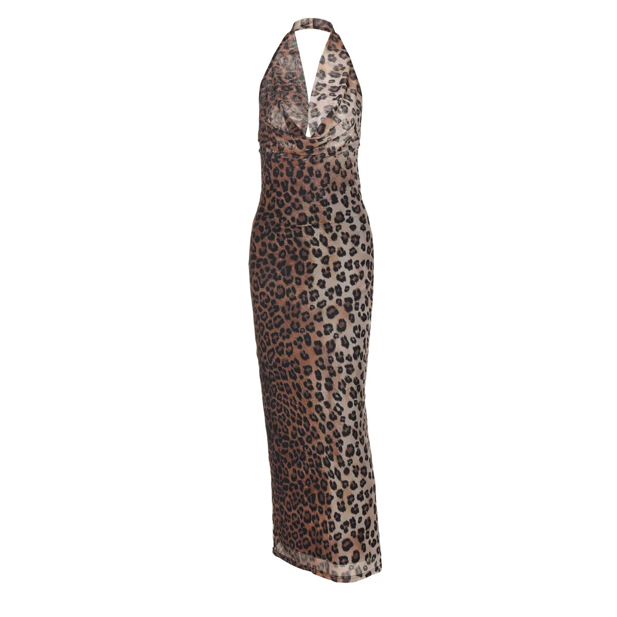 Leopard Print Halter Backless Long Dresses Beach Vacation Outfits Birthday Dress Women Sexy Party Wear