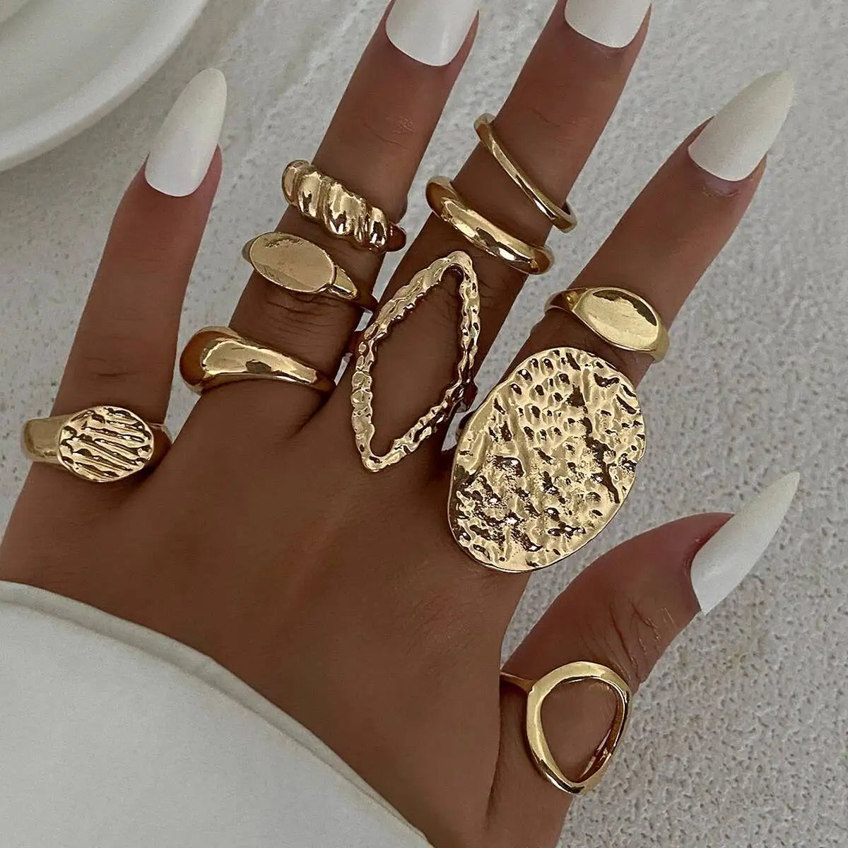 10Pcs/Set Vintage Irregular Open Adjustable Rings for Women New Trend Stacking Finger Rings Daily Party Jewelry Gift