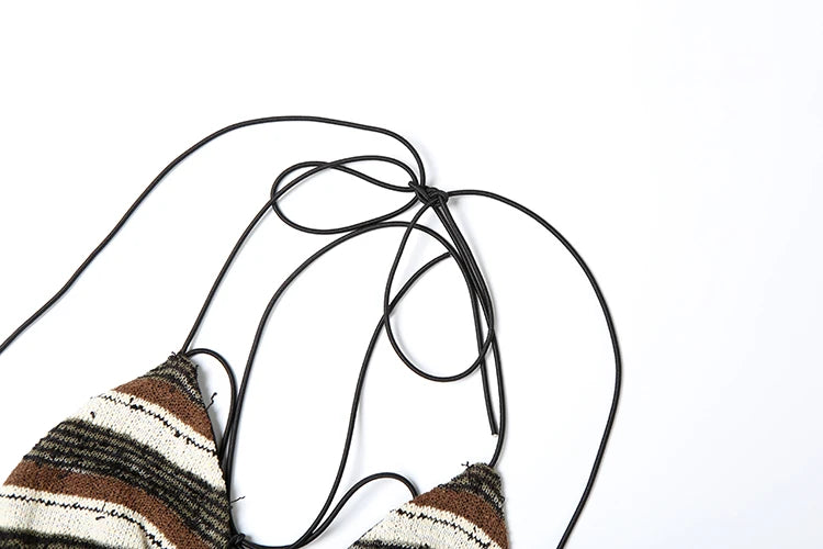 Ripped Tassel 3Piece Set Women Sexy Crochet Y2K Bandage Bra+Thong+Shorts Beach Vacation Midnight Club Party Swimsuit