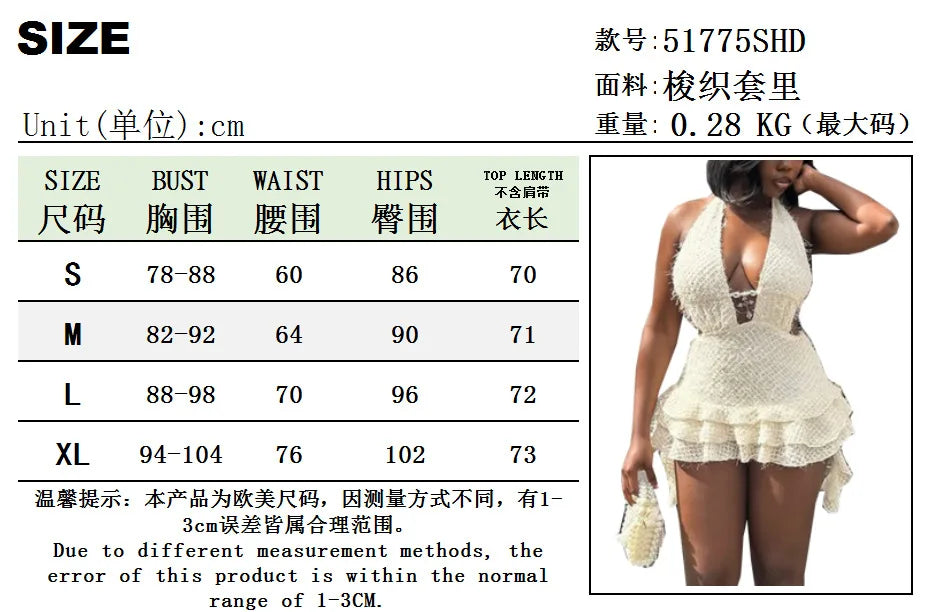 Sexy Backless Mini Dress Women Bandage Halter Low-Neck Sleeveless Puffy Tierred Hem Hottie Street Fashion Outfits