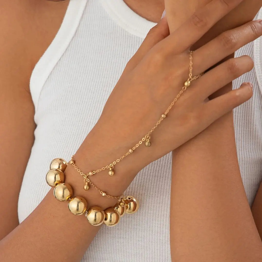 2025 Fashion Retro CCB Beaded Bangles For Women Creative Elegant Gold Color Finger Bracelets Charm Aesthetic Jewelry
