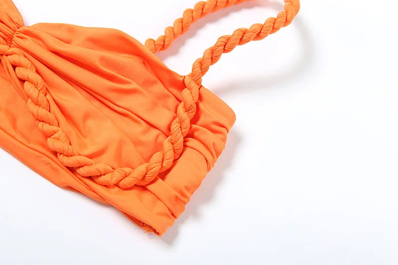 2 Piece Set Twisted Hollowed Out Crop Top and Long Skirt Vacation Outfits Women 2025 Summer Beach Party Dress