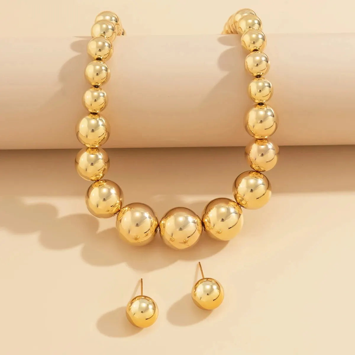 2Pcs Exaggerated Gold Color Big Beads Necklace Stud Earrings for Women Luxury Punk CCB Choker Jewelry Set Party Club Accessories