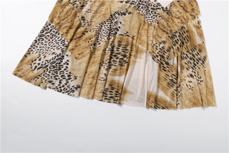 Sexy Fashion Long Dress Woman Leopard Print Lace-Up Halter Backless Sleeveless Shape Waist Ruffles Hem Elegant Vestidos