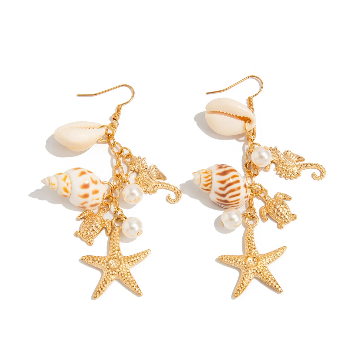 Y2K Boho Starfish Scallop Long Tassels Drop Earrings for Women Summer Beach Piercing Hanging Earrings Wedding Jewelry