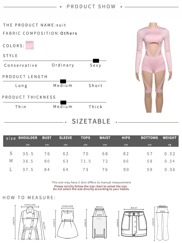 Hollow Chic 2 Piece Set Sexy Hipster Stretch Skinny Bodysuit+Irregular Shorts Matching Midnight Party Clubwear Suits