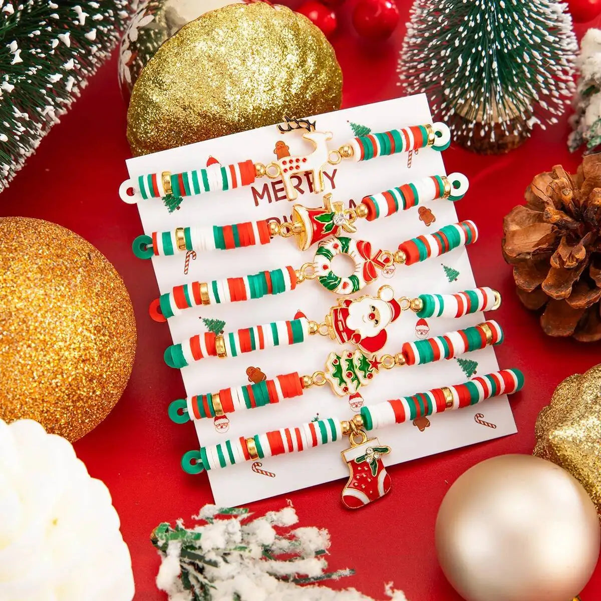 6 Pcs/Set Exquisite Christmas Tree Santa Claus Boots Bracelet Fashion Cute Polymer Clay Bracelets Year Party Jewelry 2026