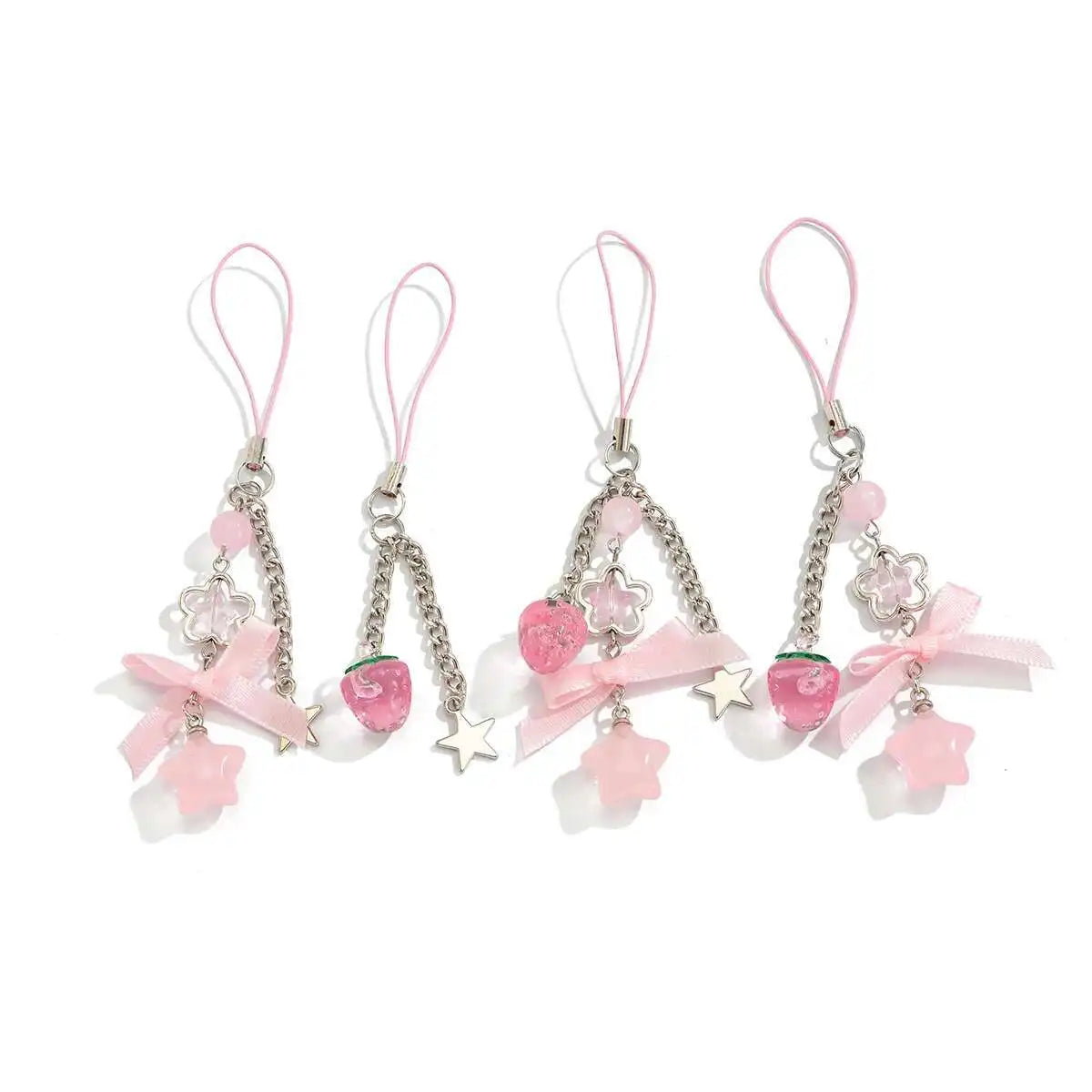2025 New Korean Fashion Sweet Strawberry Bowknot Keychains Star Pendant Keyrings Ins Aesthetic Holder Bag Accessories