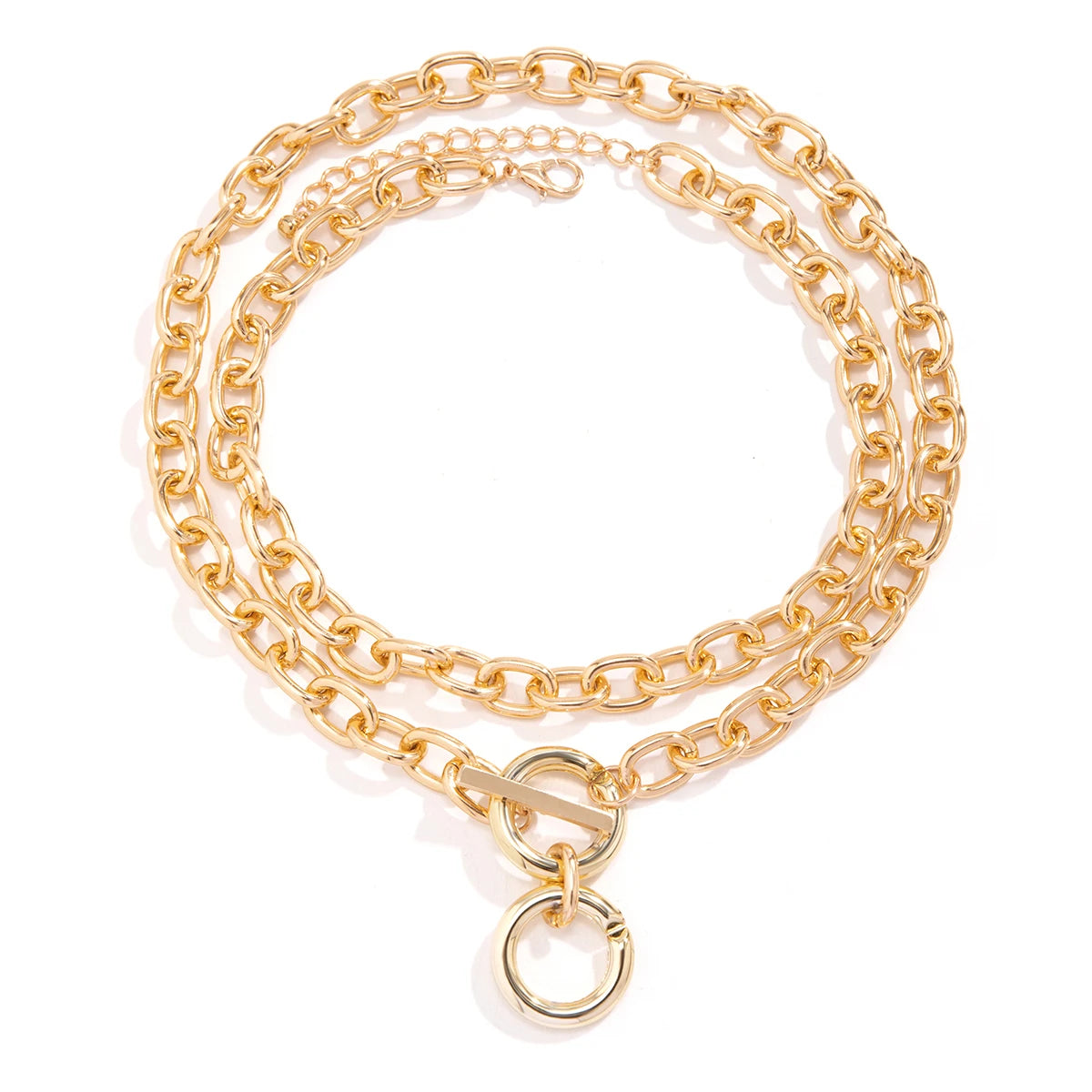 2Pcs Exaggerated Big Heavy Metal Chunky Chain Necklace Women Goth OT Buckle Circle Pendant Choker Grunge Jewelry Steampunk Men