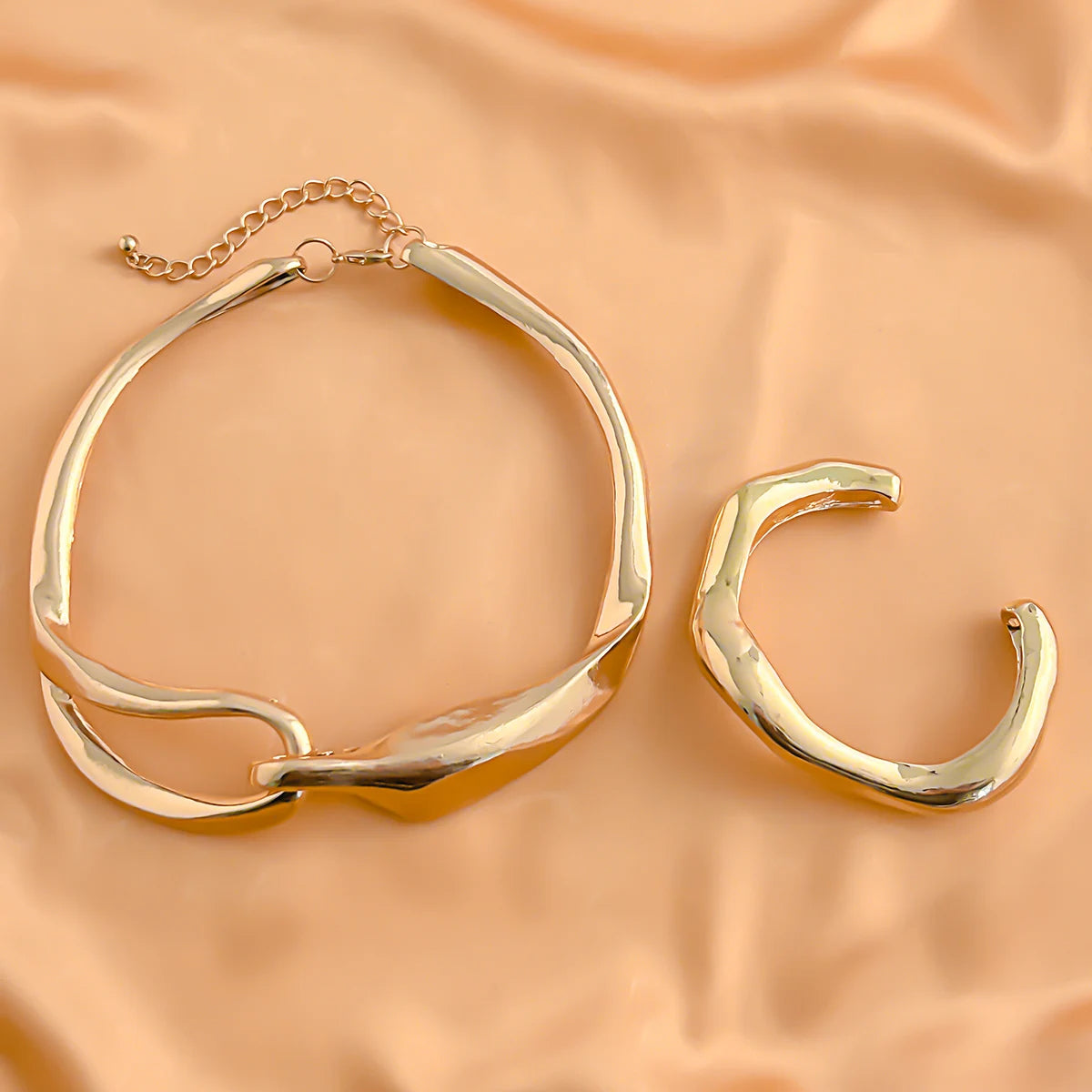 2Pcs Exaggerated Chunky Heavy Metal Big Torques Necklace Women Punk Goth Irregular Open Cuff Bangle Grunge Jewelry Set Steampunk