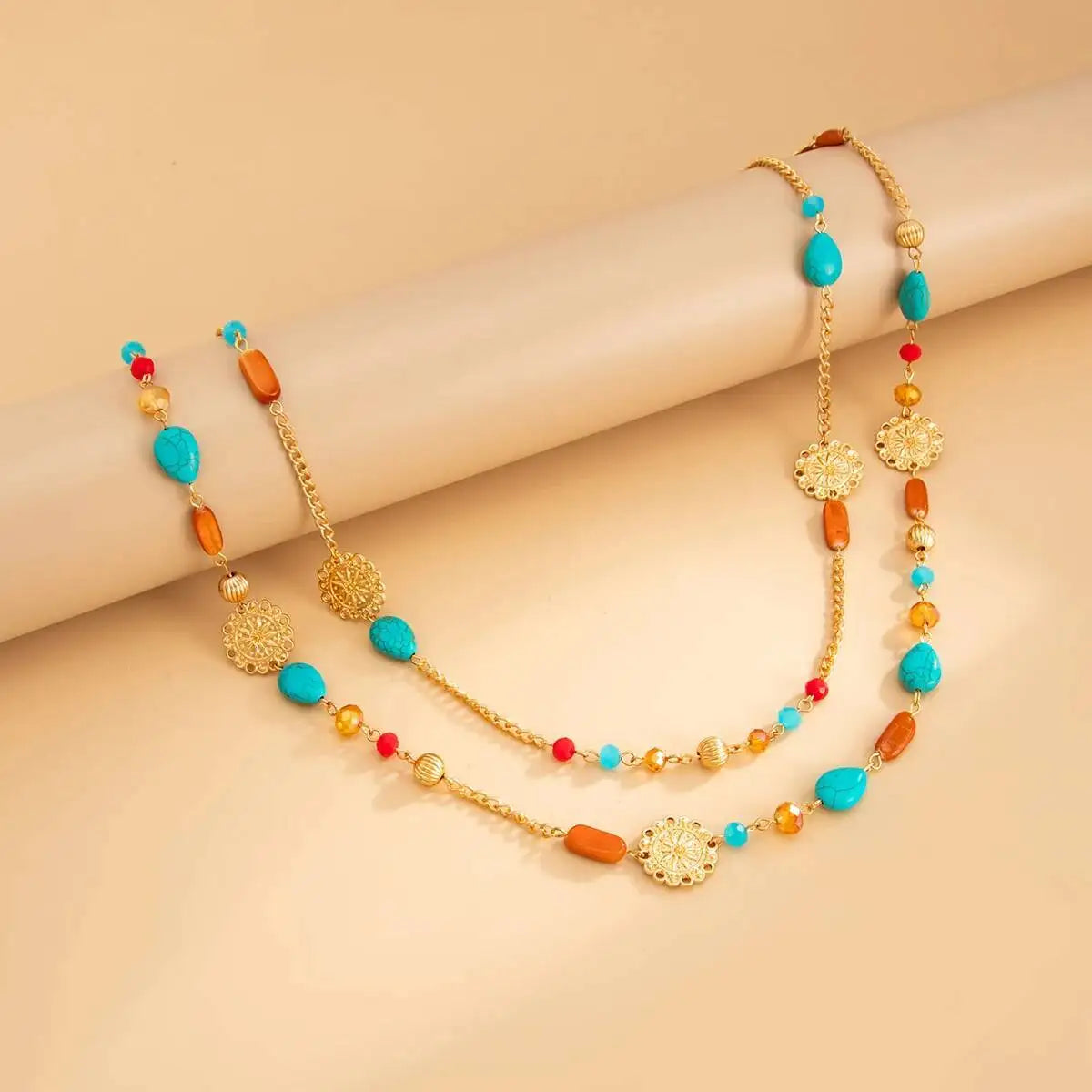 Vintage Acrylic Beaded Long Pendant Necklace for Women, Boho Stacked Sweater Chain, Party Accessory