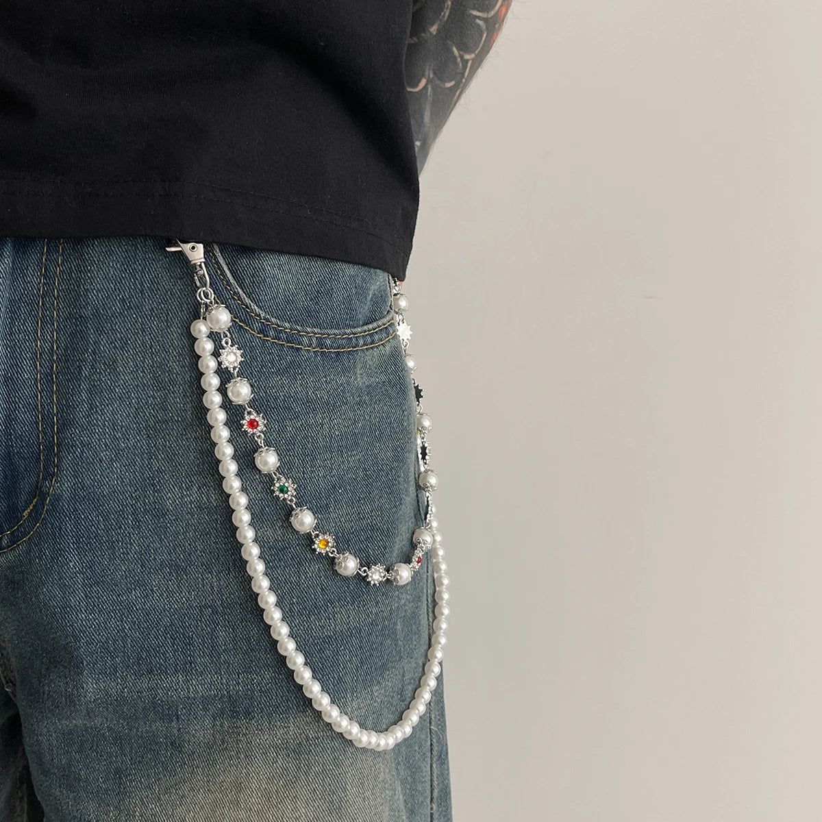 Harajuku Hip Hop Rhinestone Keychains for Men Punk Wallet Belt Chain Trousers Hipster Pant Jeans Chain Street Jewelry