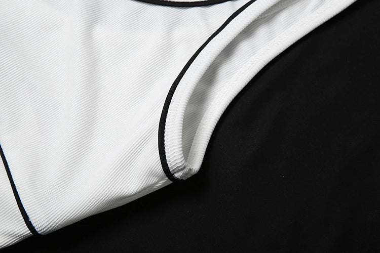 Casual Ribbed 2 Piece Set Women Black String Patchwork Tank Tops+Side Split Shorts Skirts Fashion Simple Classic Suit