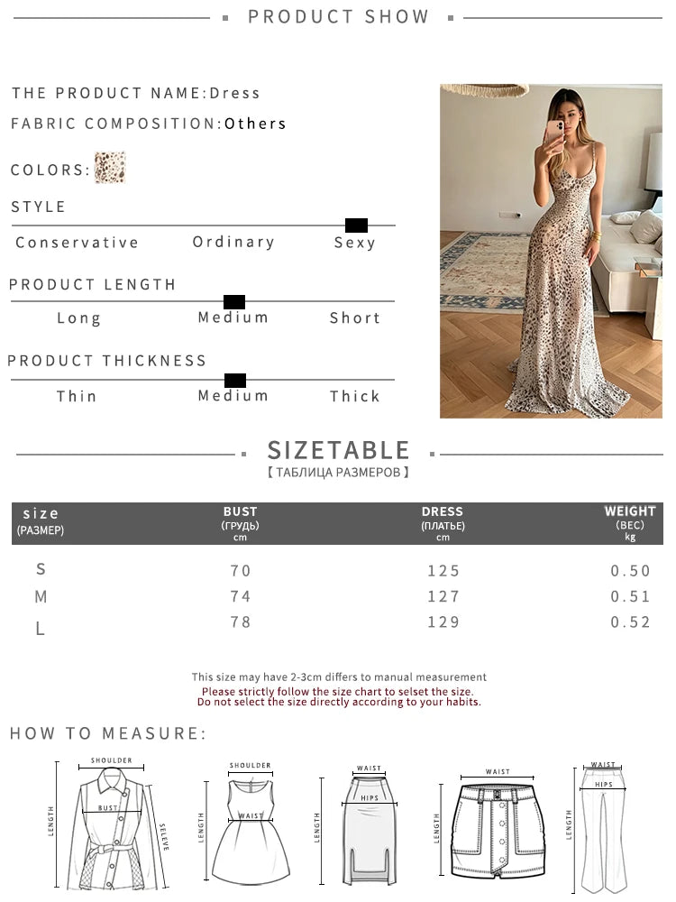 Leopard Print Maxi Dress Women Low-Neck Sleeveless See Through Skinny Beach Party Classic Summer Fashion Vestidos