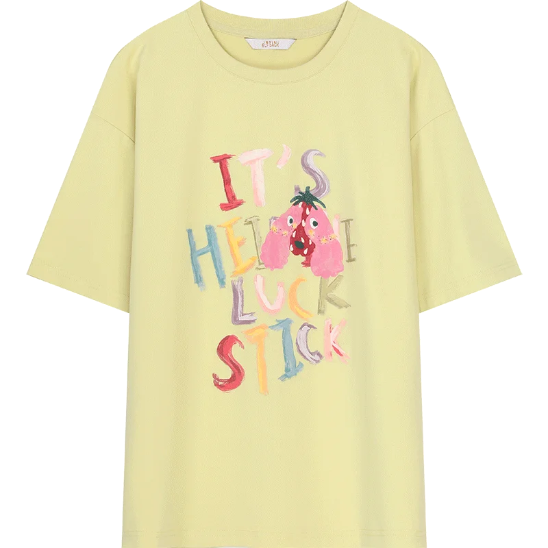 Women's Sweet Short Sleeve Graphic Tee with Cute Print, T-Shirt with Multiple Color Options, Loose Casual Autumn Top